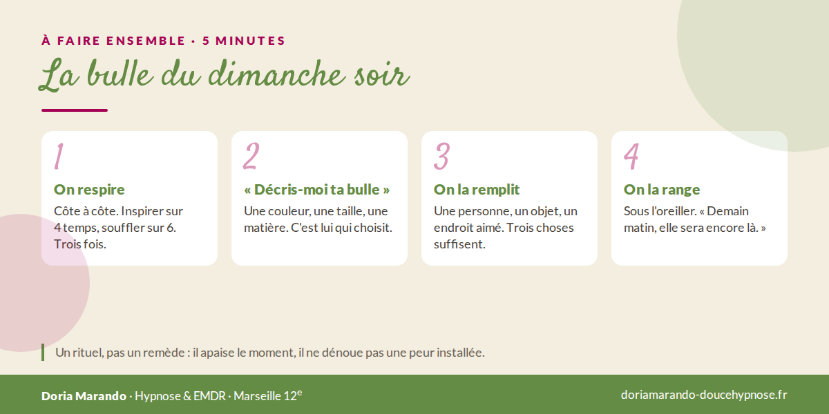 Exercice de la bulle du dimanche soir en quatre étapes pour apaiser un enfant anxieux